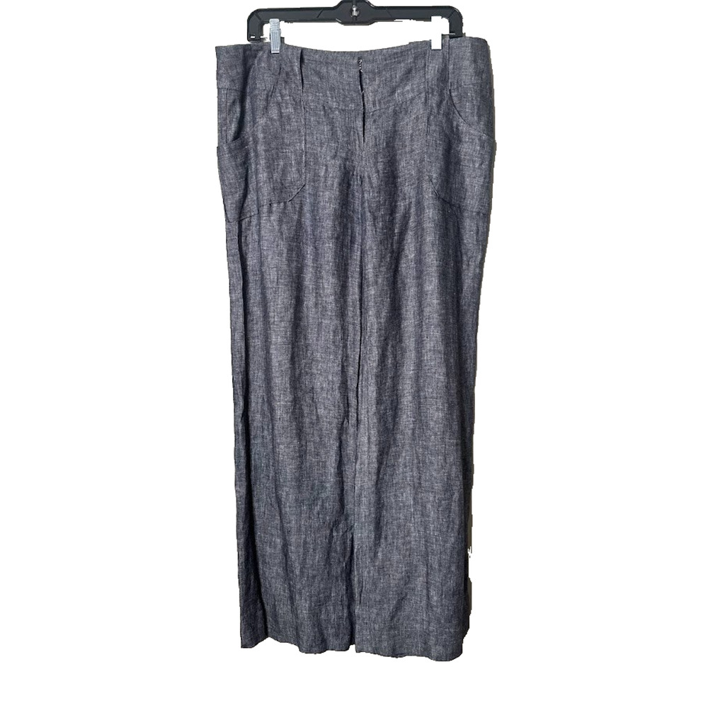 Twenty One Womens Large‎ Pants LINEN Blue Wide Leg Coastal Sustainable Lagenlook